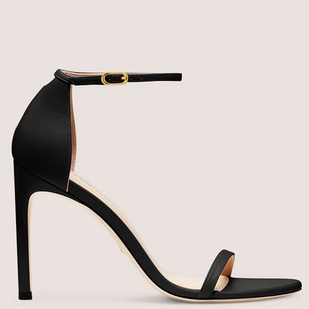 Stuart Weitzman Nudistsong Strap Sandal Heels in Leather/Black